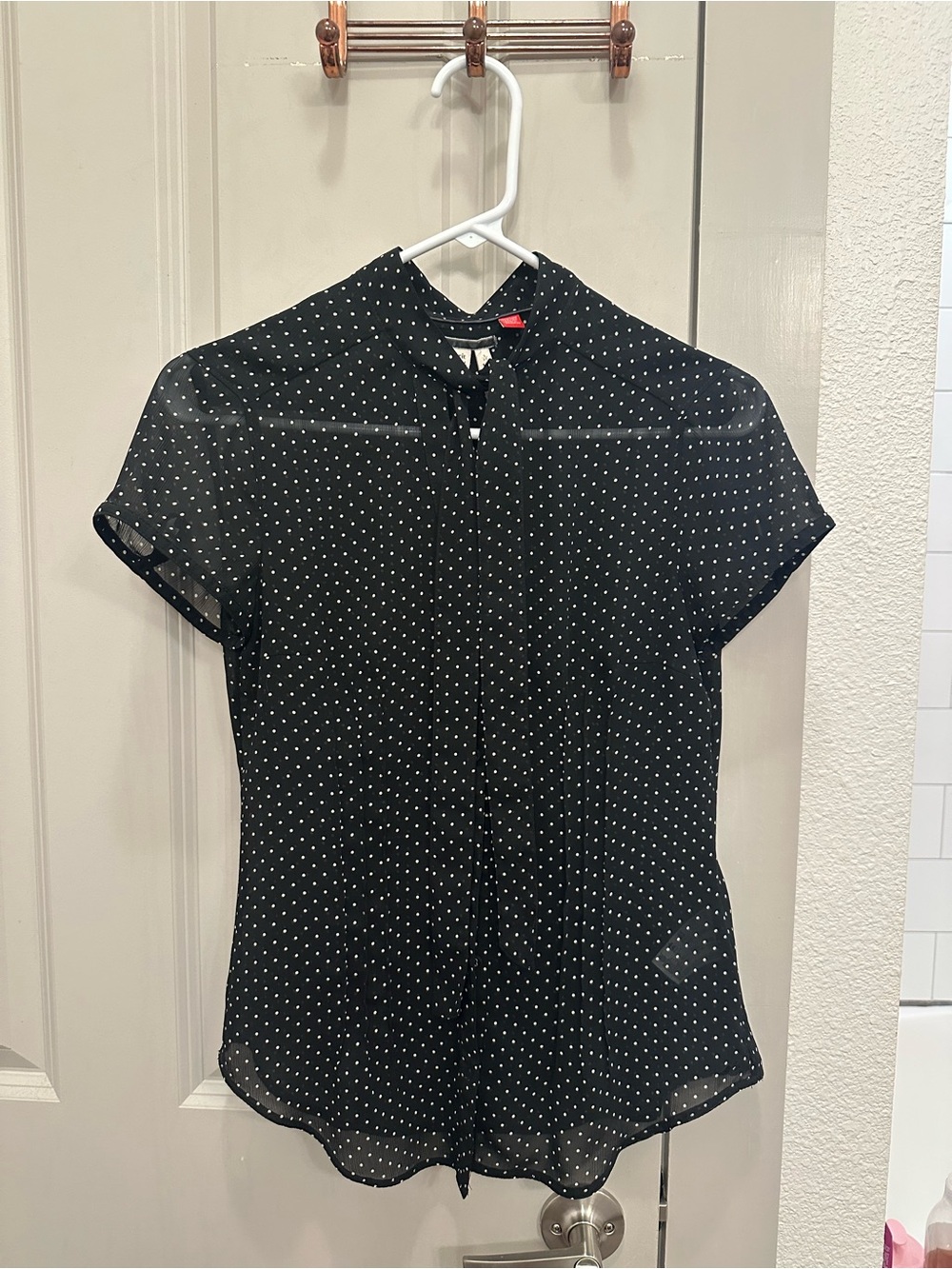 Esprit Sheer Black Polka Dot Short Sleeve Blouse